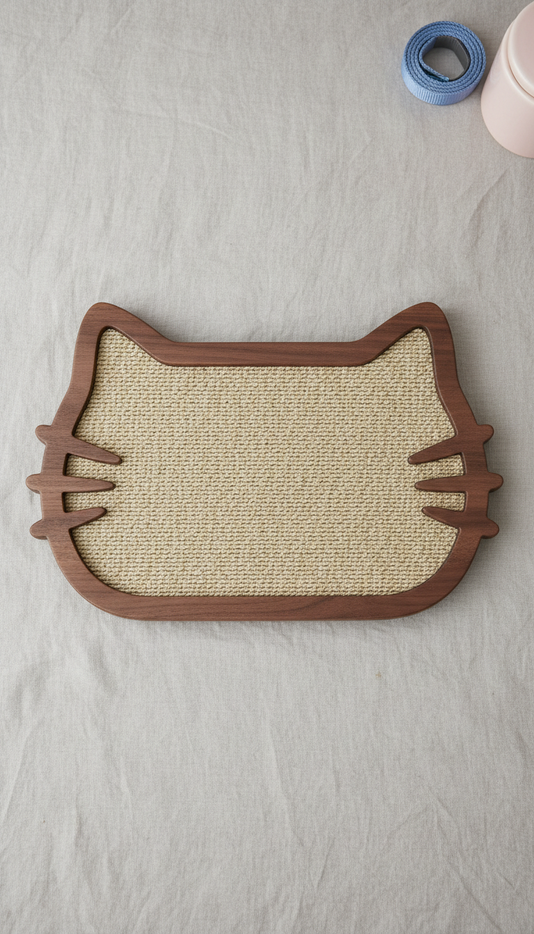 Natural Fiber Cat Scratching Mat with Walnut Trim